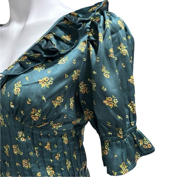 Free People Isabella Silky Floral Blouse in Jewel Forest Ruffle Detail - Picture 7 of 11